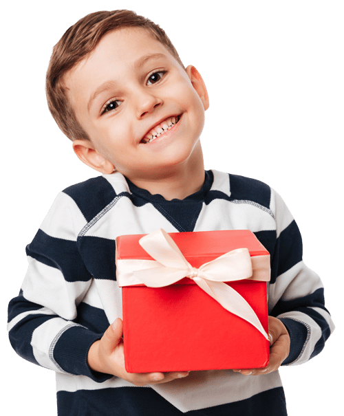 Smiling Child holding a gift